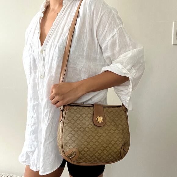 Vintage CELINE Macadam Coated Canvas and Leather Shoulder Bag - Picture 11 of 13